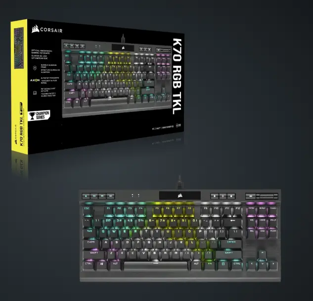 CORSAIR CH-911901A-NA K70 RGB TKL CHAMPION 系列光學機械遊戲鍵盤及 PBT DOUBLE SHOT PRO 鍵帽 (NA) 911901A